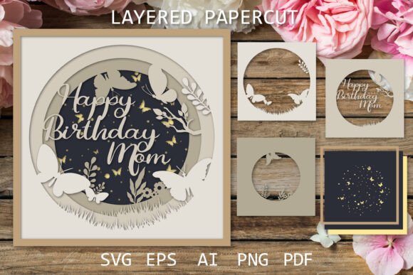 Happy Birthday Mom Card SVG: Layered Design Review